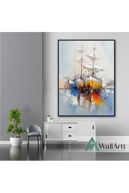 Colorful Sailboats 3d Heavy Textured Partial Oil Painting